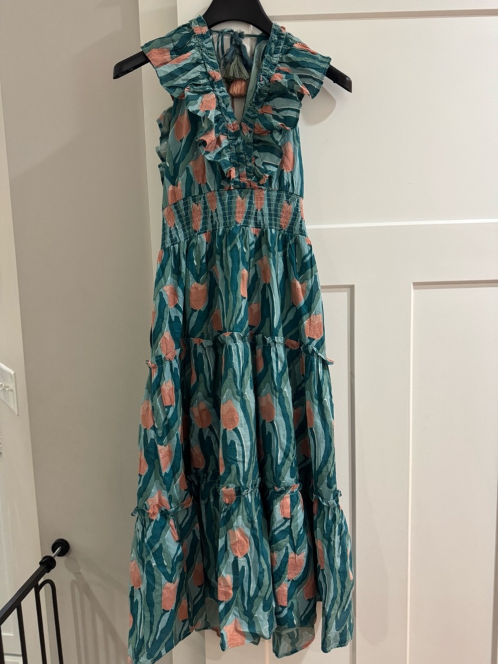 Teal & Pink Floral Ruffle Midi Dress - Picture 9 of 9